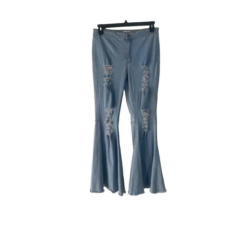 Rue 21 Junior's Size 9 Light Wash Frey Hem High Rise Flare Jeans